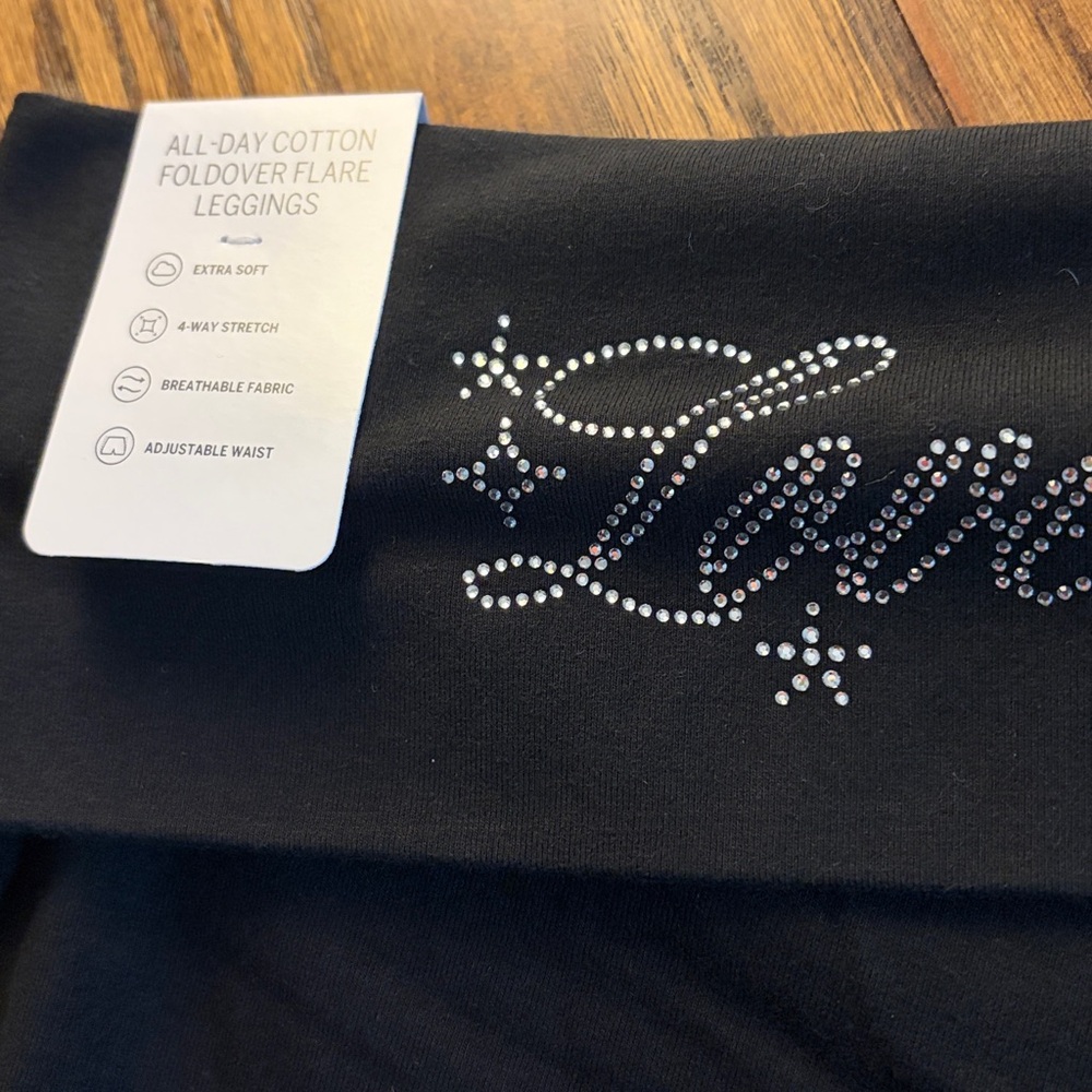 VS PINK All Day Cotton Foldover Flare Legging bling back rhinestone love pink